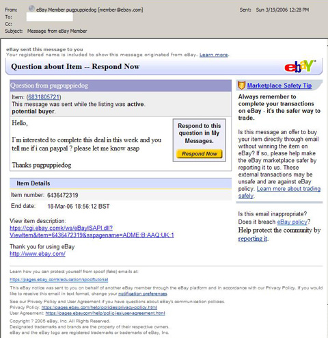 ebay scam email message